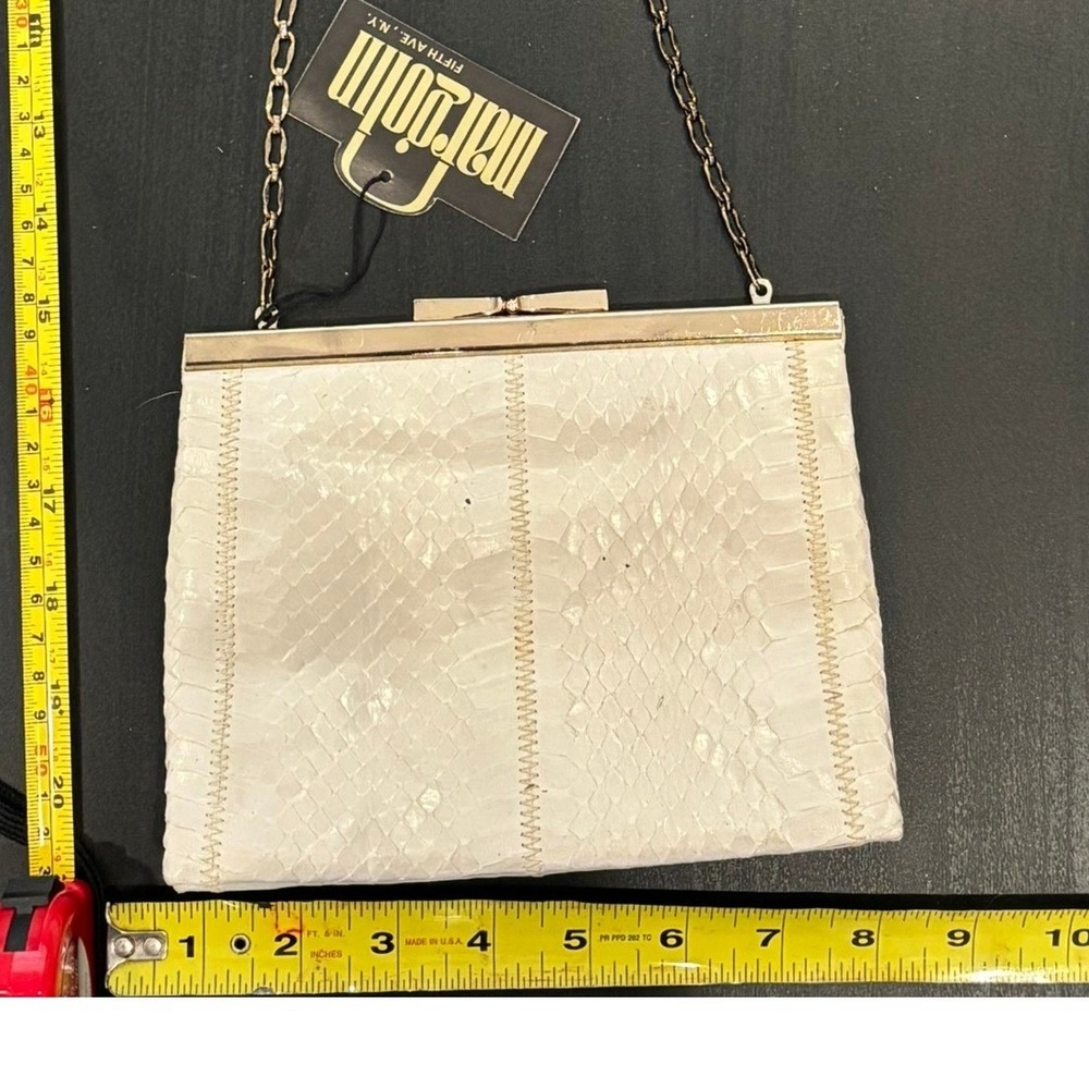 Margolin Fifth Ave NY Vintage White Snakeskin Evening Bag Gold Chain Clutch NWT